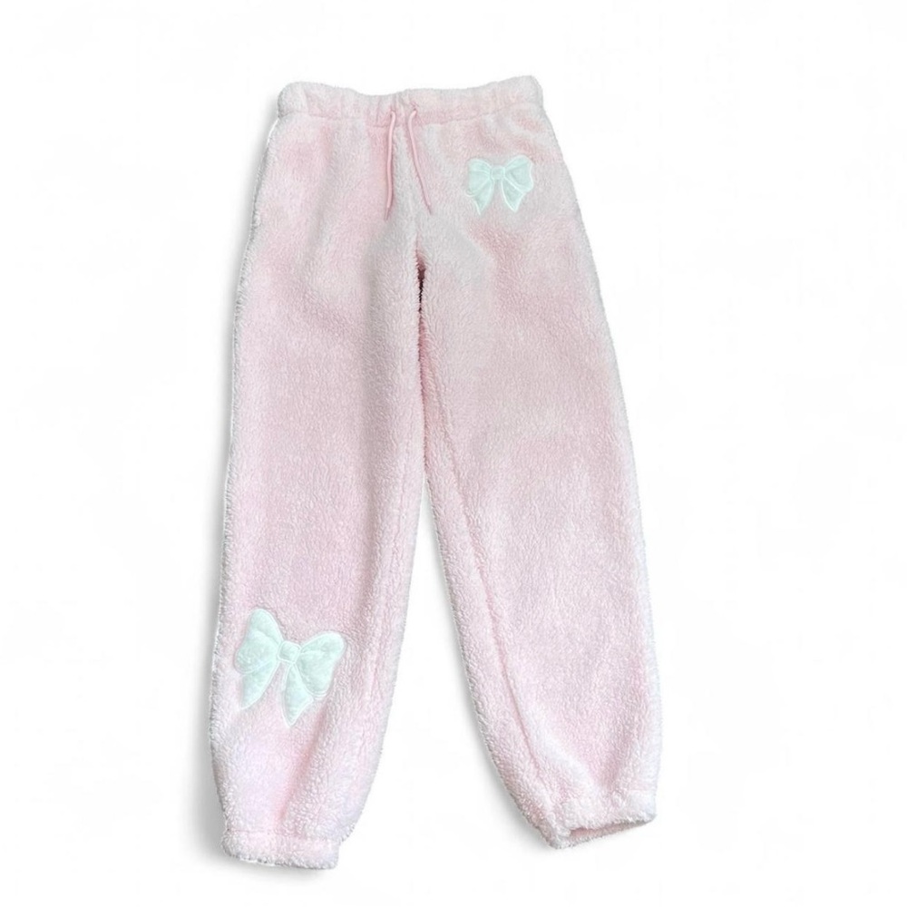 Pink Bow Sherpa Jogger Sweatpants NWT Cozy Lounge Coquette Med